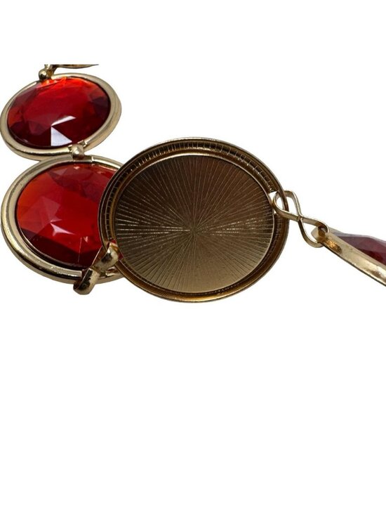 Retro Ruby Red Crystal Gold Tone Link Belt Y2K Boho Glam Round Jewel Waist Belt main image 5